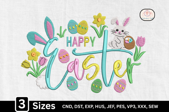 Bunny Eggs Floral Spring Happy Easter Embroidery